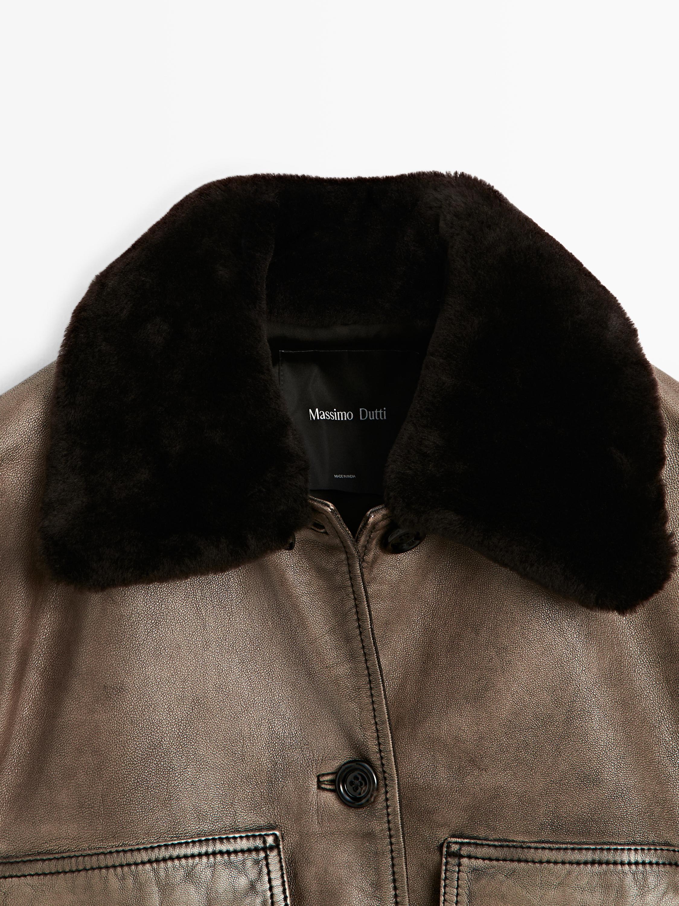 Nappa leather jacket with fur skin collar